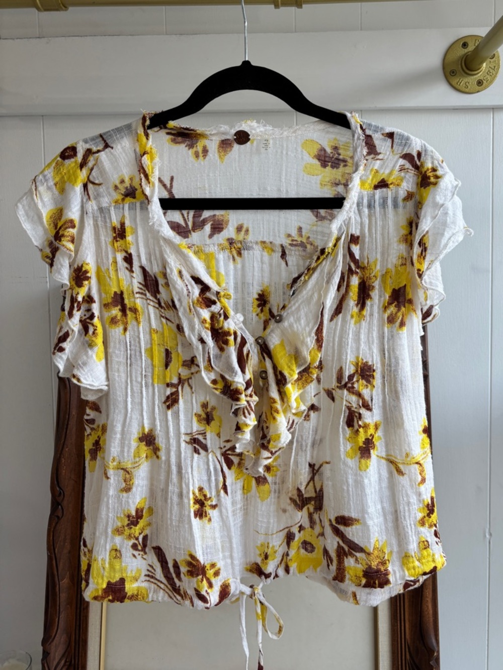 Free People Gauzy Floral Flutter Sleeve Babydoll Top Blouse Size Small oversized